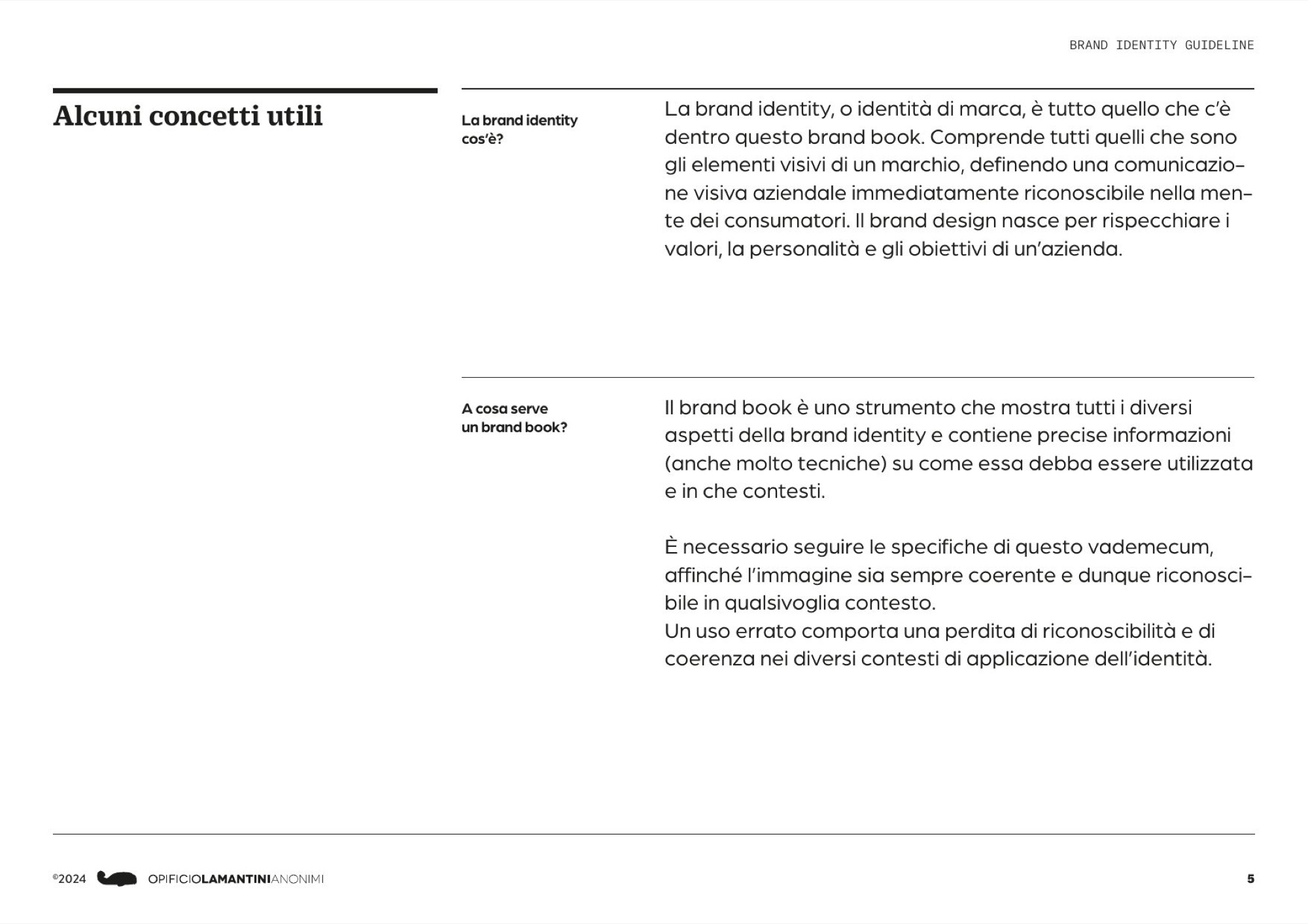 Pagina del brand book che spiega cos’è una brand identity e a cosa serve un brand book