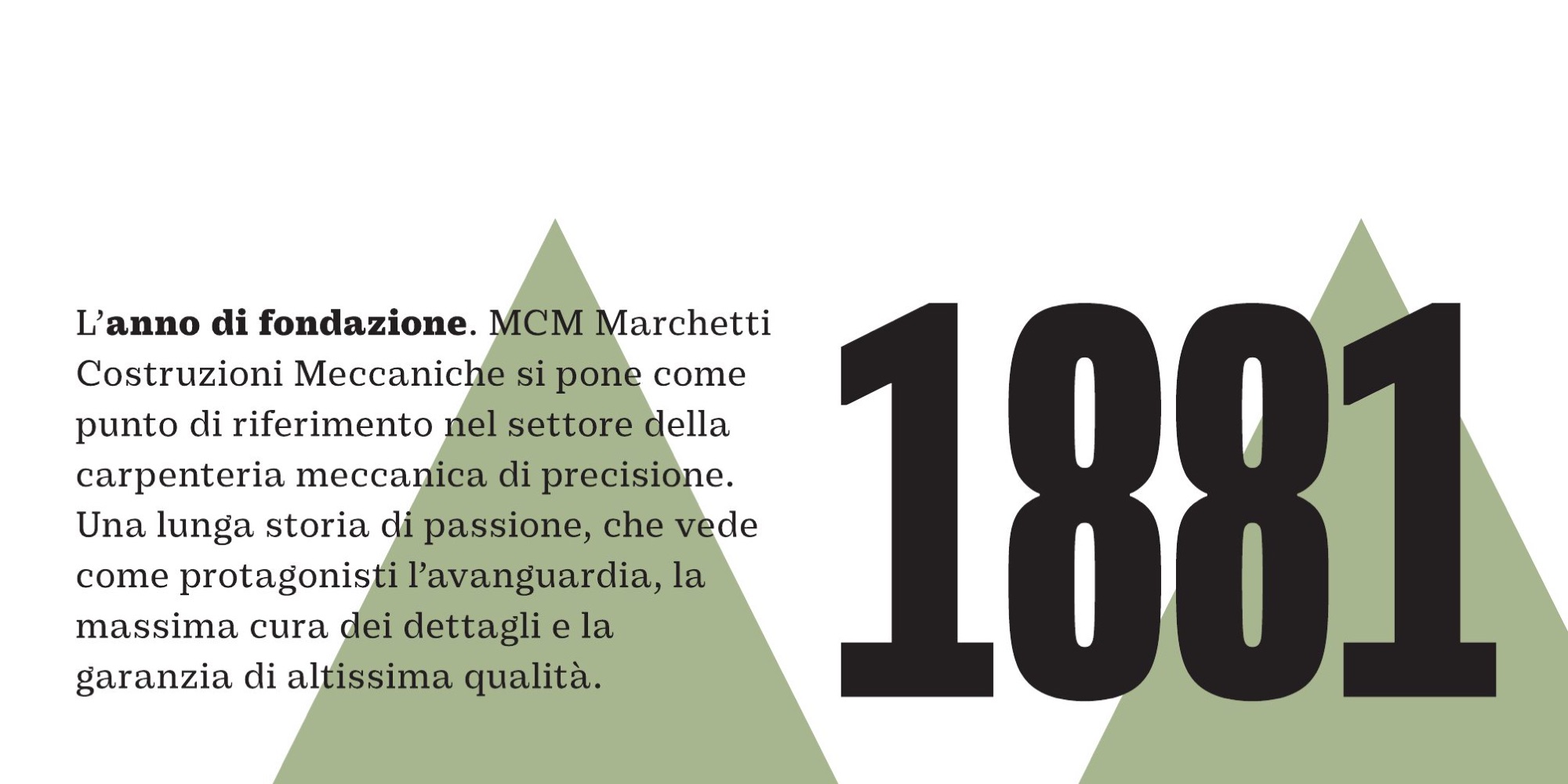 Brochure: la carta del 1881, l’anno di fondazione, su triangoli verde salvia