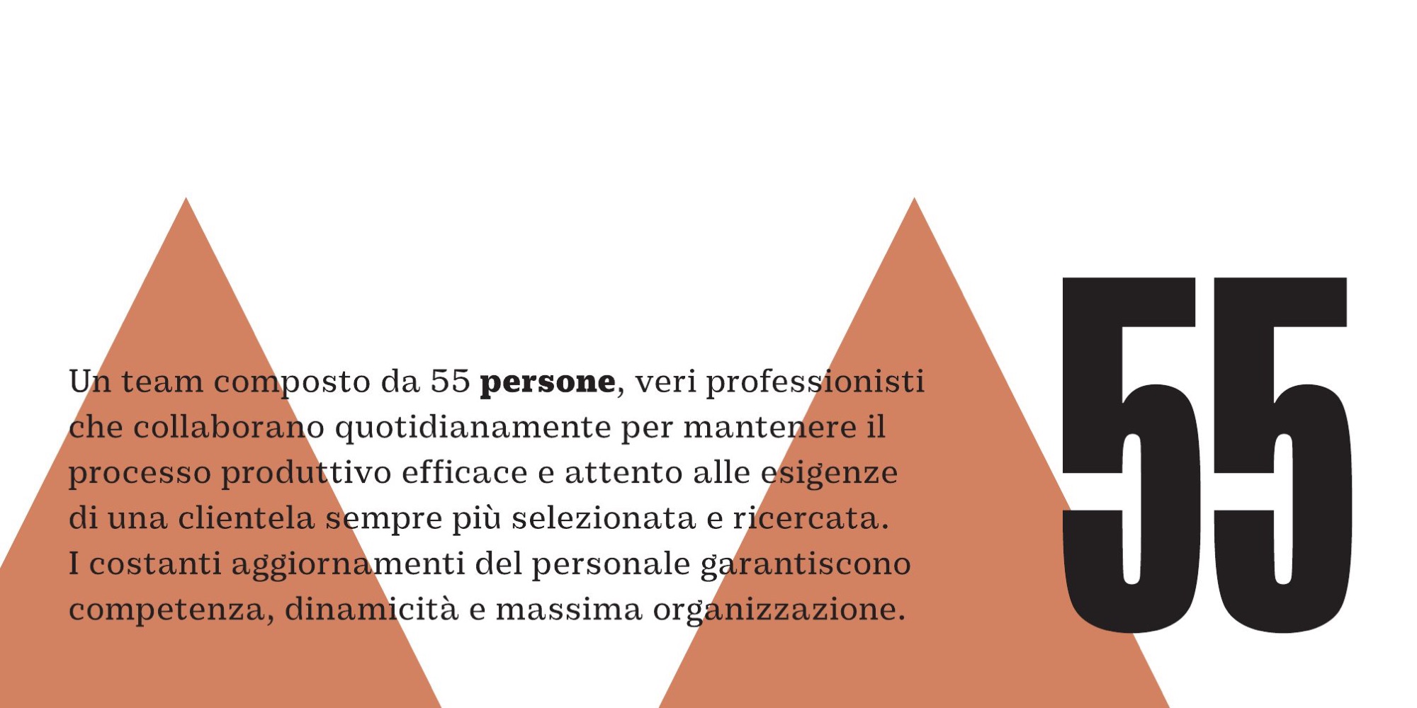 Brochure: la carta del 55, le persone in azienda, su triangoli terracotta