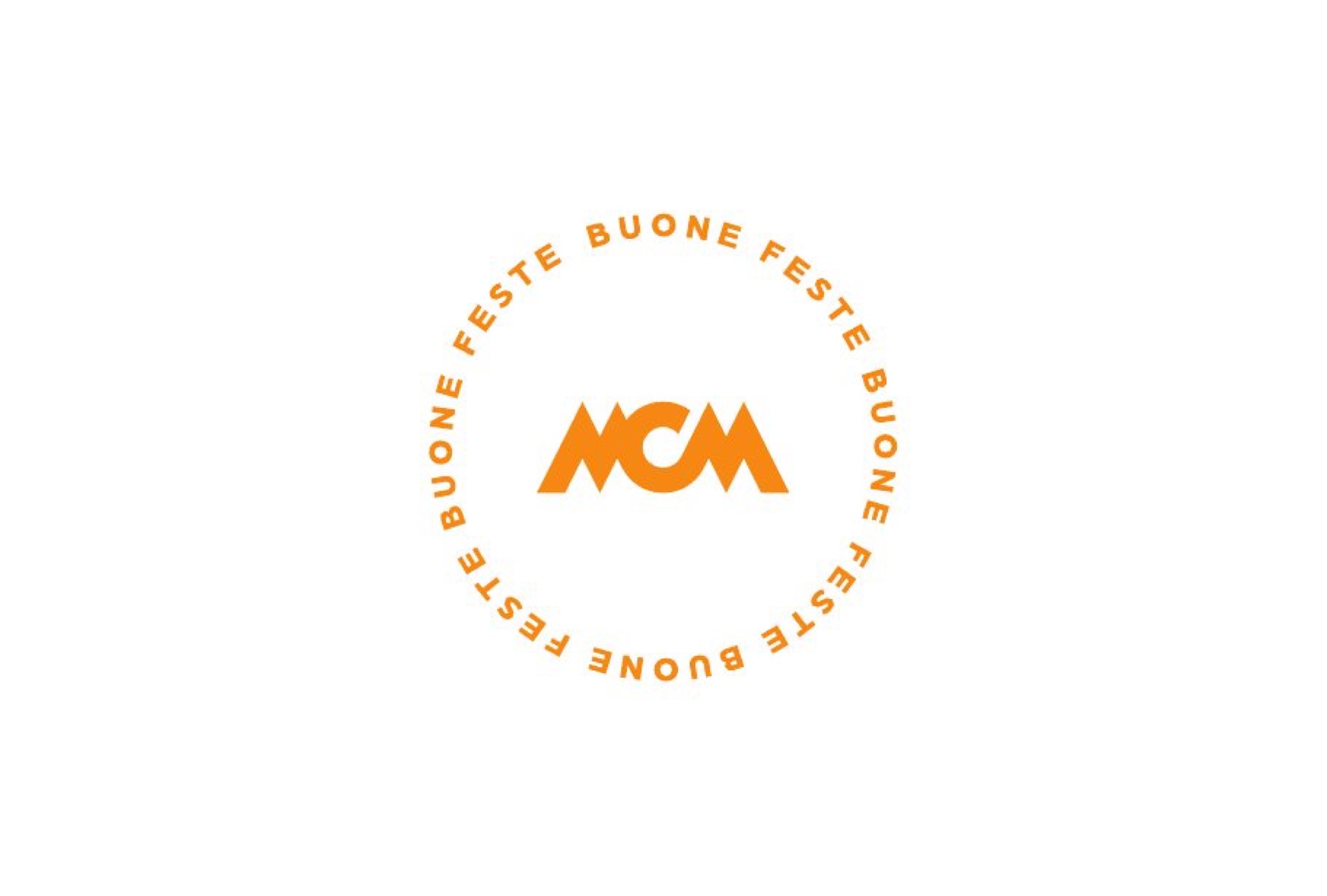 Biglietto di auguri MCM Marchetti del 2024, con il simbolo arancio dentro la scritta buone feste