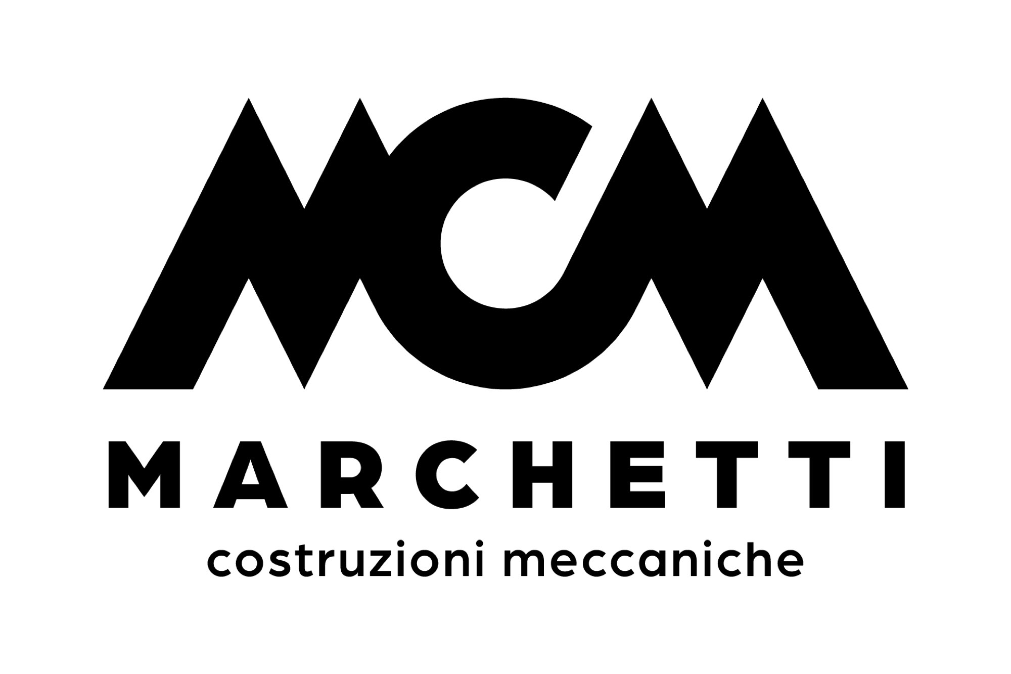 Il marchio MCM Marchetti costruzioni meccaniche in nero su bianco, ridisegnato da Opificio Lamantini Anonimi