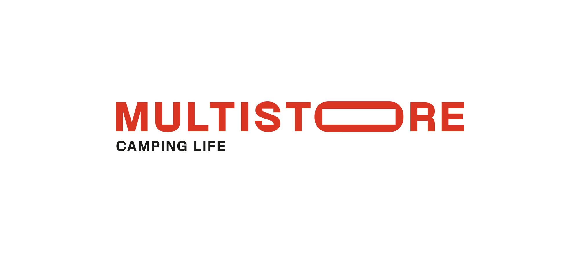 The red Multistore wordmark, with the stretched O and the tagline Camping Life