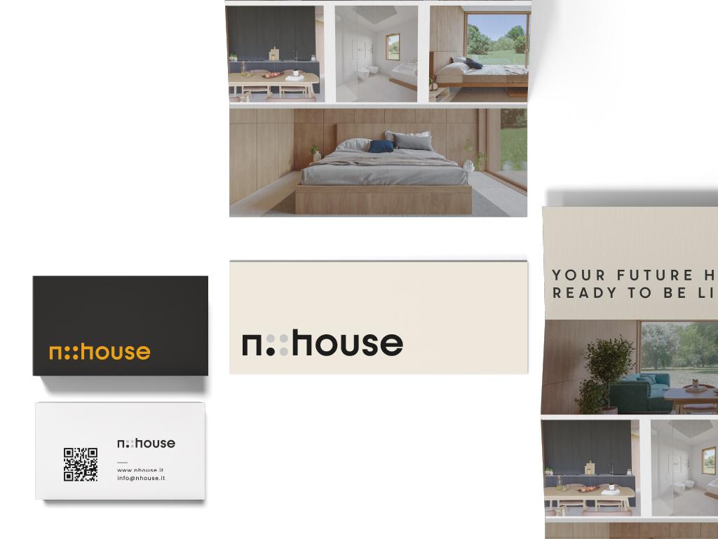 nHouse printed materials: business cards, a card with the logo and a folding brochure