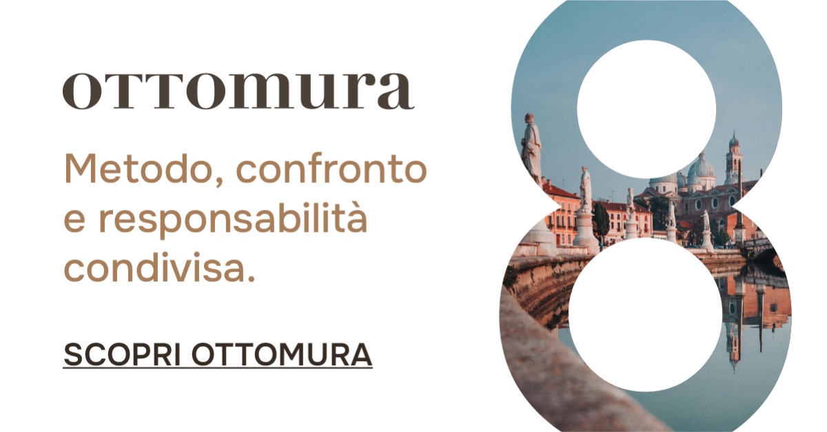 Annuncio Ottomura orizzontale su fondo bianco, con Padova dentro l’otto