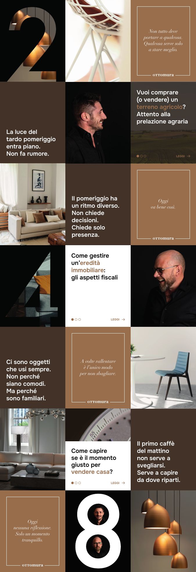 Il feed Instagram di Ottomura visto per intero, con i post tipografici alternati alle fotografie