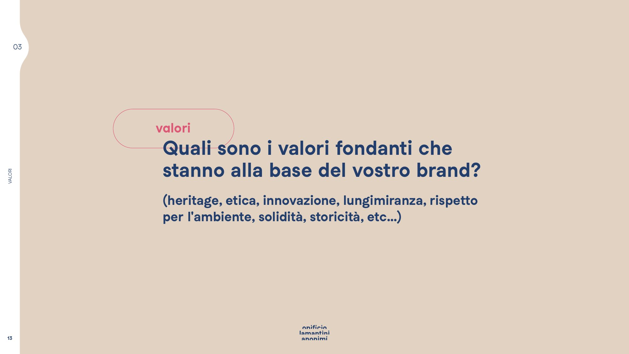 Pagina del questionario sui valori fondanti del brand