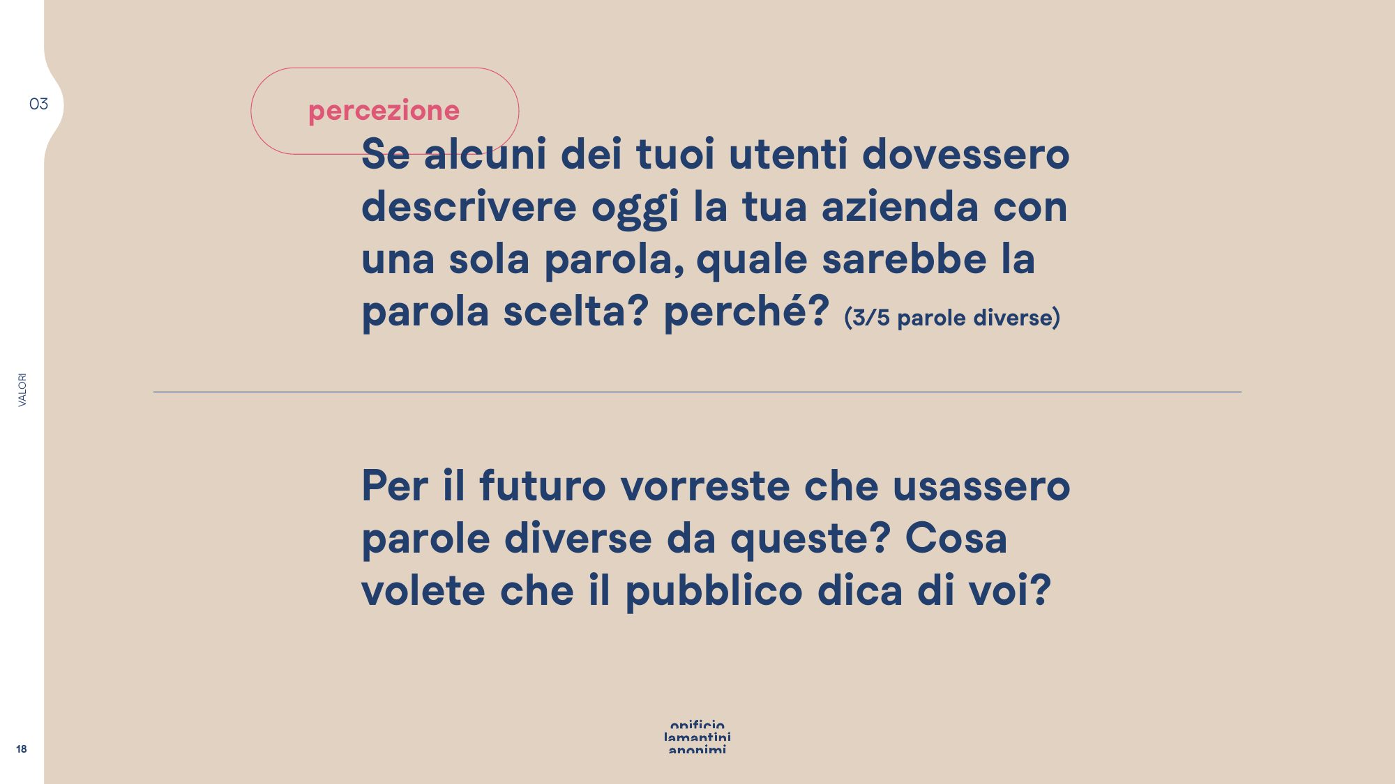 Pagina del questionario: descrivere l’azienda con una sola parola