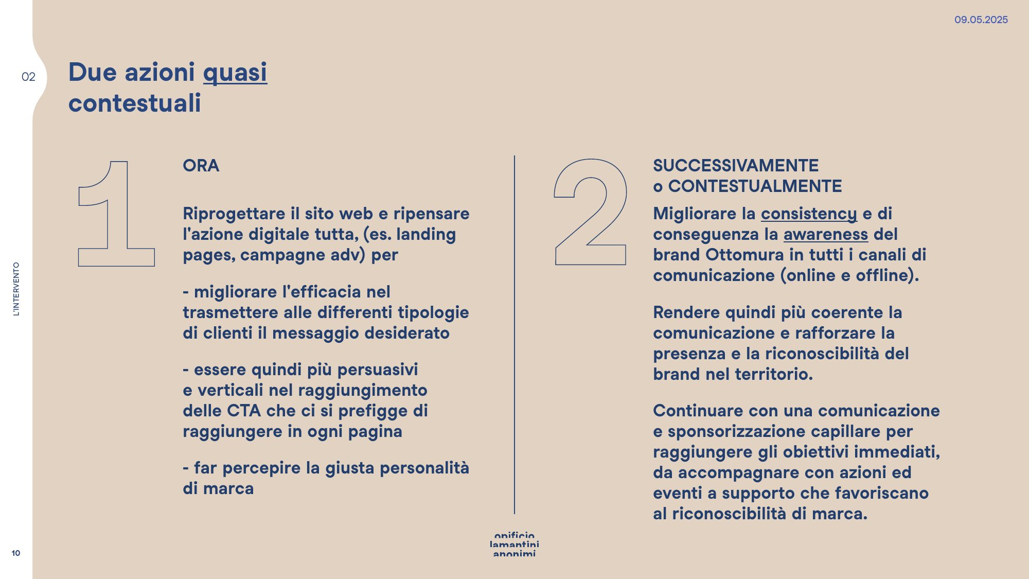 Slide con le due azioni da avviare: ridisegnare il sito e rendere coerente la comunicazione