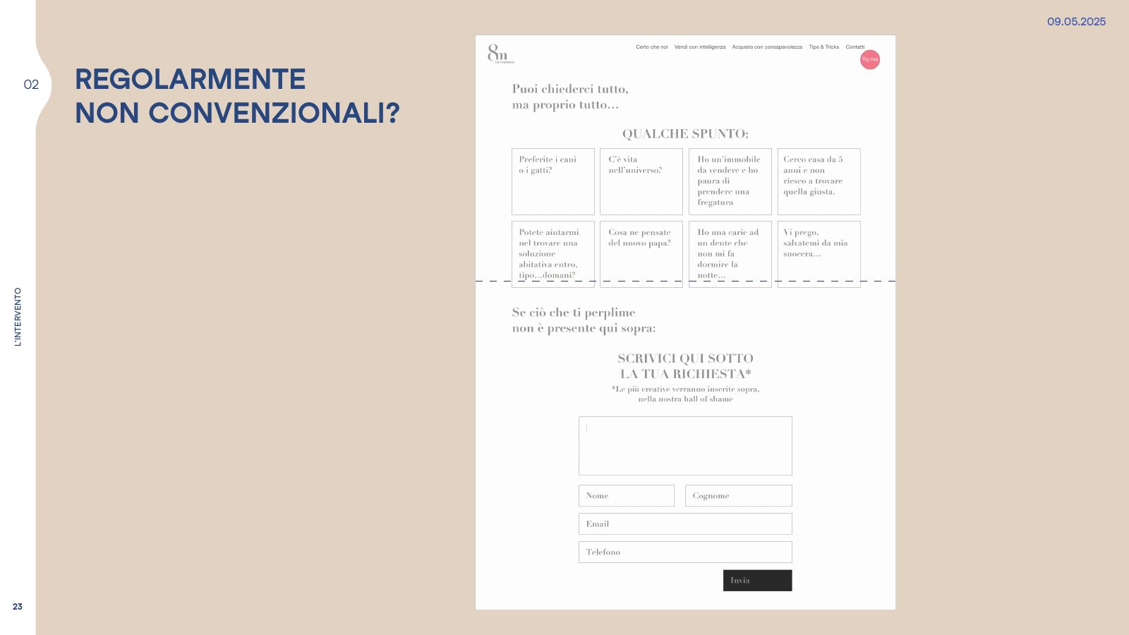 Slide sull’idea di rendere tangibile il metodo con un questionario da compilare