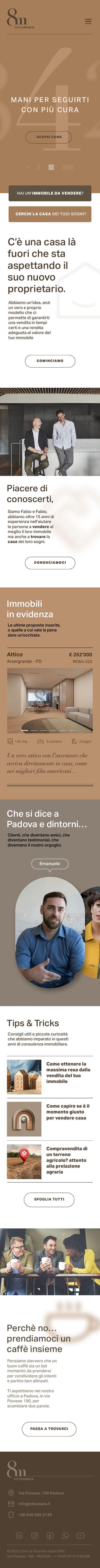 Sito Ottomura su smartphone, homepage per intero