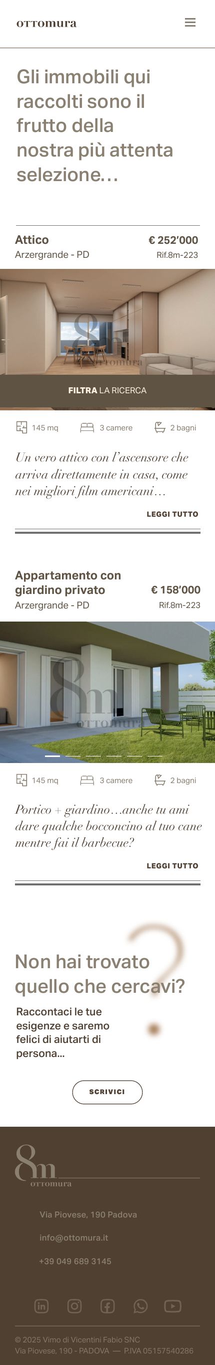 Sito Ottomura su smartphone, elenco degli immobili