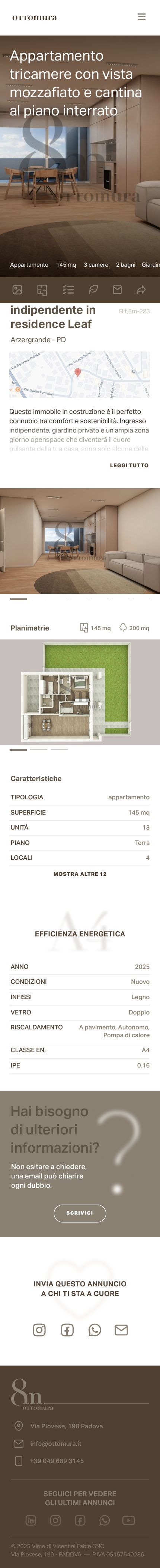 Sito Ottomura su smartphone, scheda di un immobile