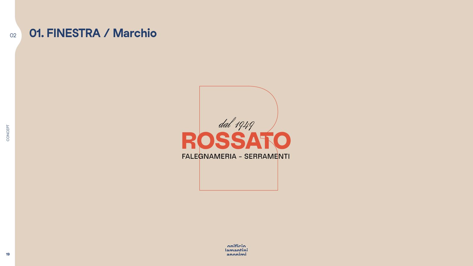 Slide del marchio Rossato con il monogramma in filigrana