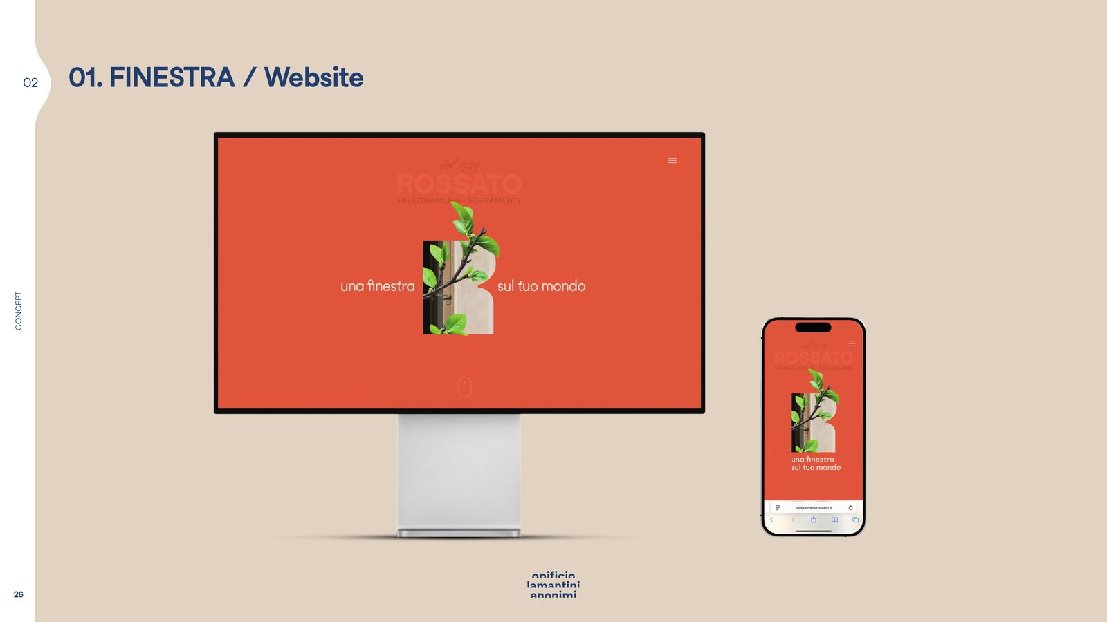 Slide con il sito del concept della finestra su monitor e telefono