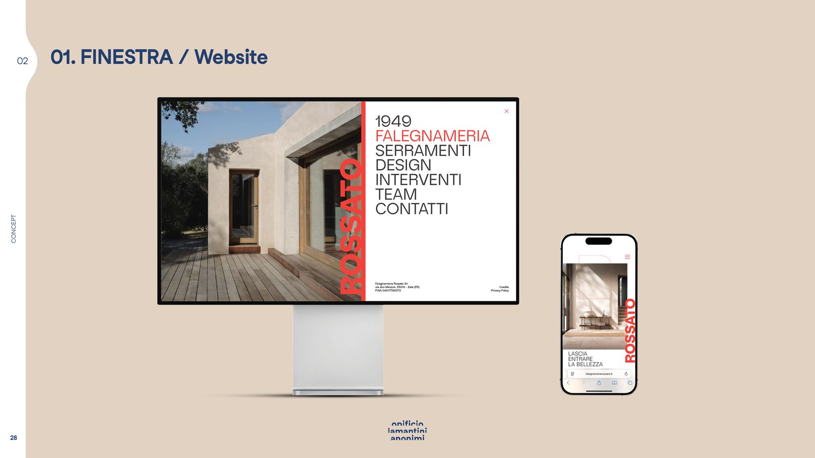 Slide con una seconda schermata del sito del concept della finestra