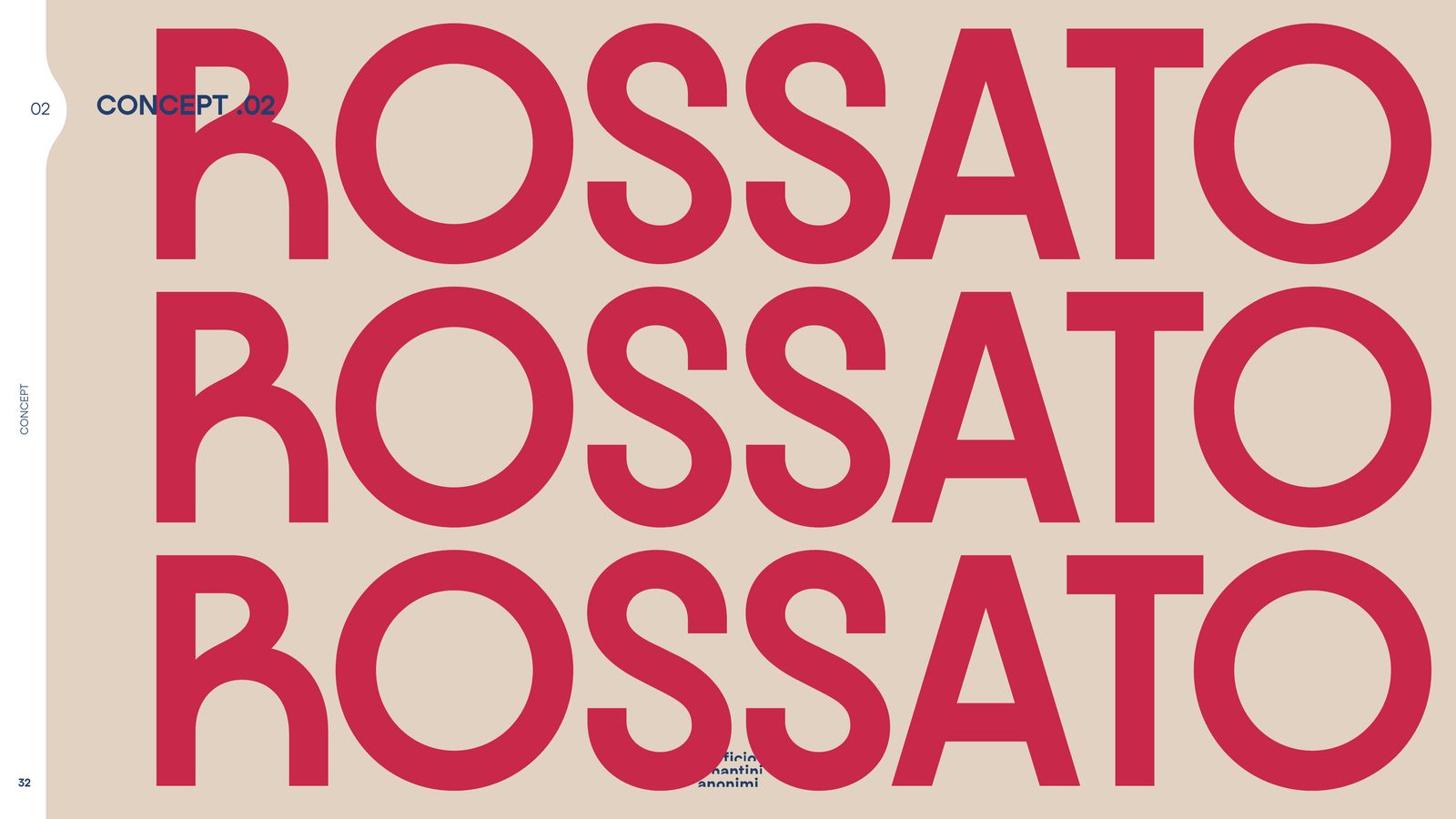 Slide del concept 02 con il logotipo Rossato ripetuto tre volte in rosso