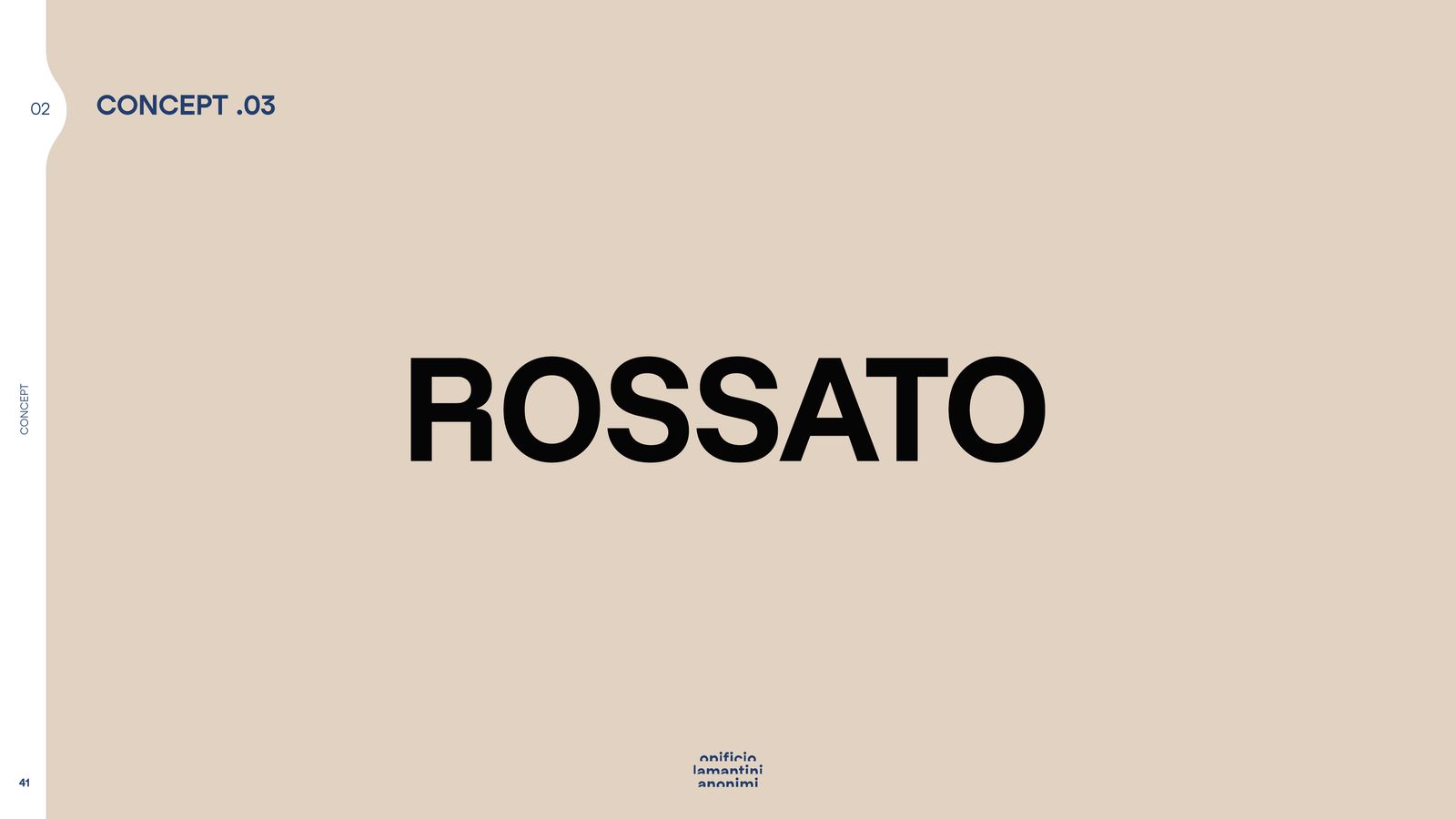 Slide del concept 03 con il logotipo essenziale in nero