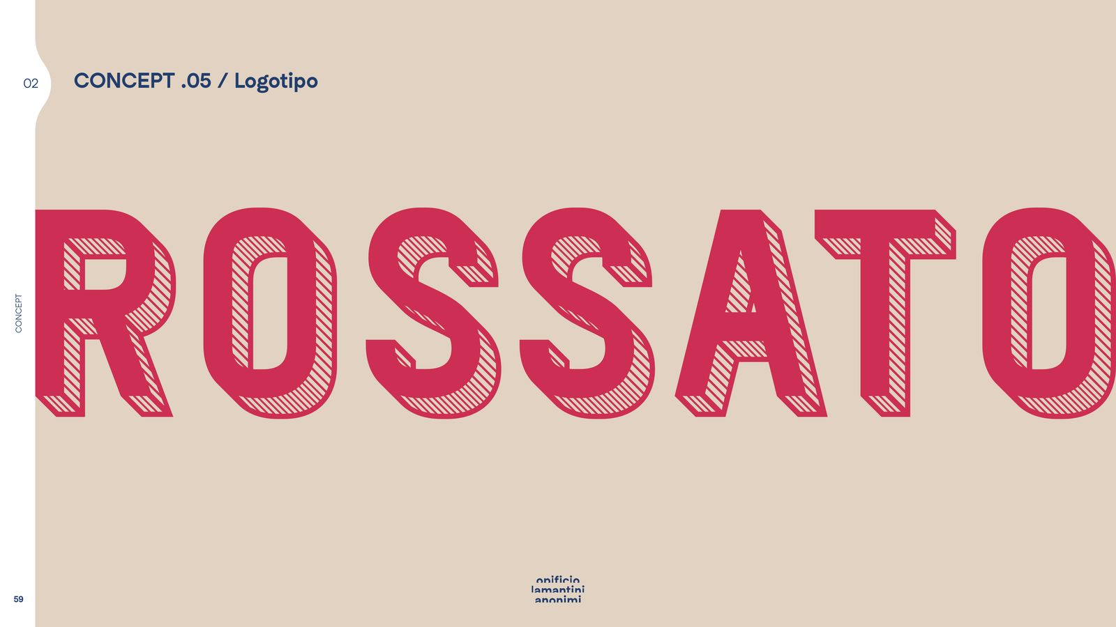 Slide del concept 05 con il logotipo costruito come un disegno tecnico