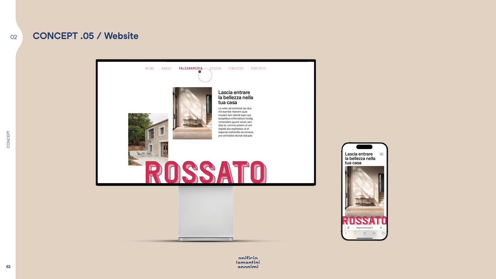 Slide del concept 05 con il sito su monitor e telefono