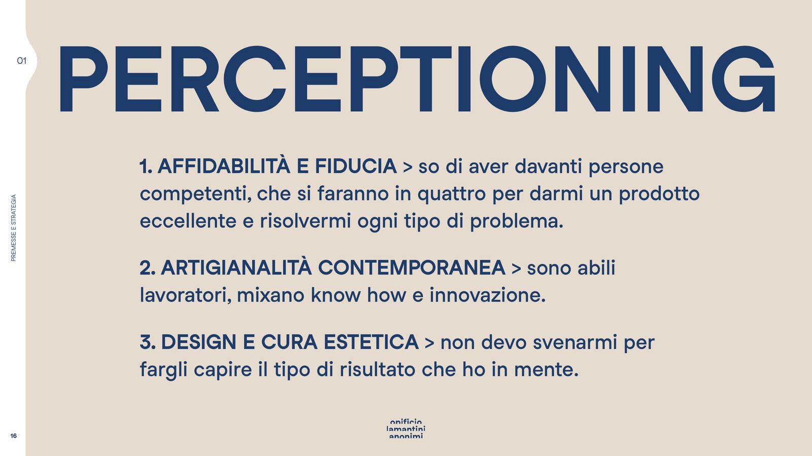 Slide del perceptioning con i tre capisaldi della percezione