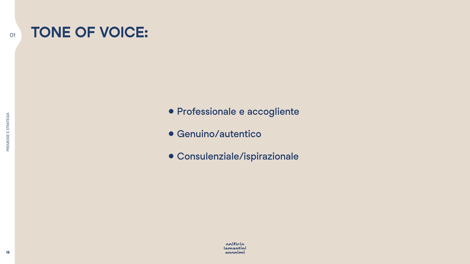 Slide con il tono di voce: professionale e accogliente, genuino, consulenziale