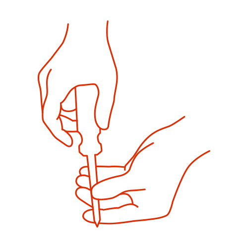 Illustrazione a tratto: una mano avvita con il cacciavite