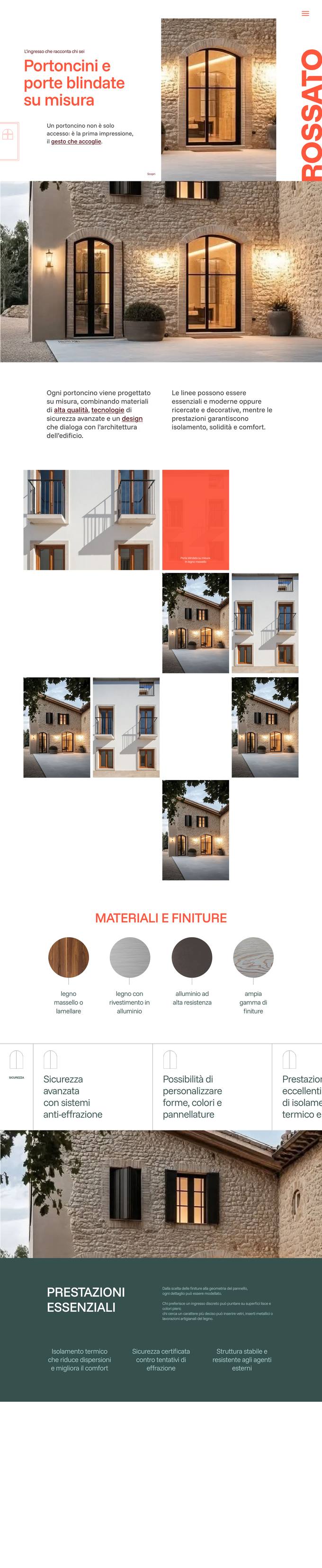 Mockup del sito Rossato, pagina dei portoncini e delle porte blindate