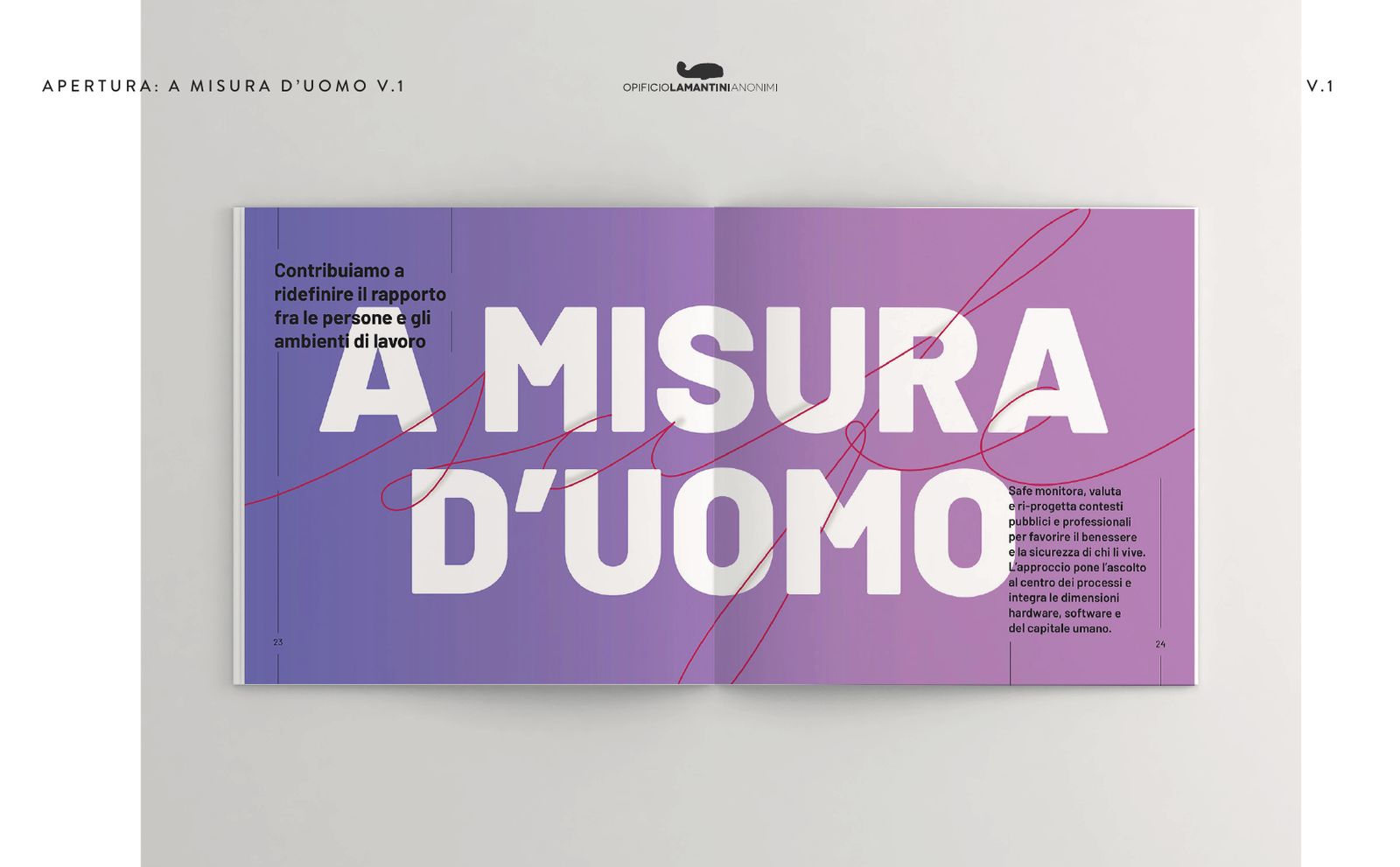 Prova della doppia pagina a misura d’uomo in rosa e rosso, agosto 2022