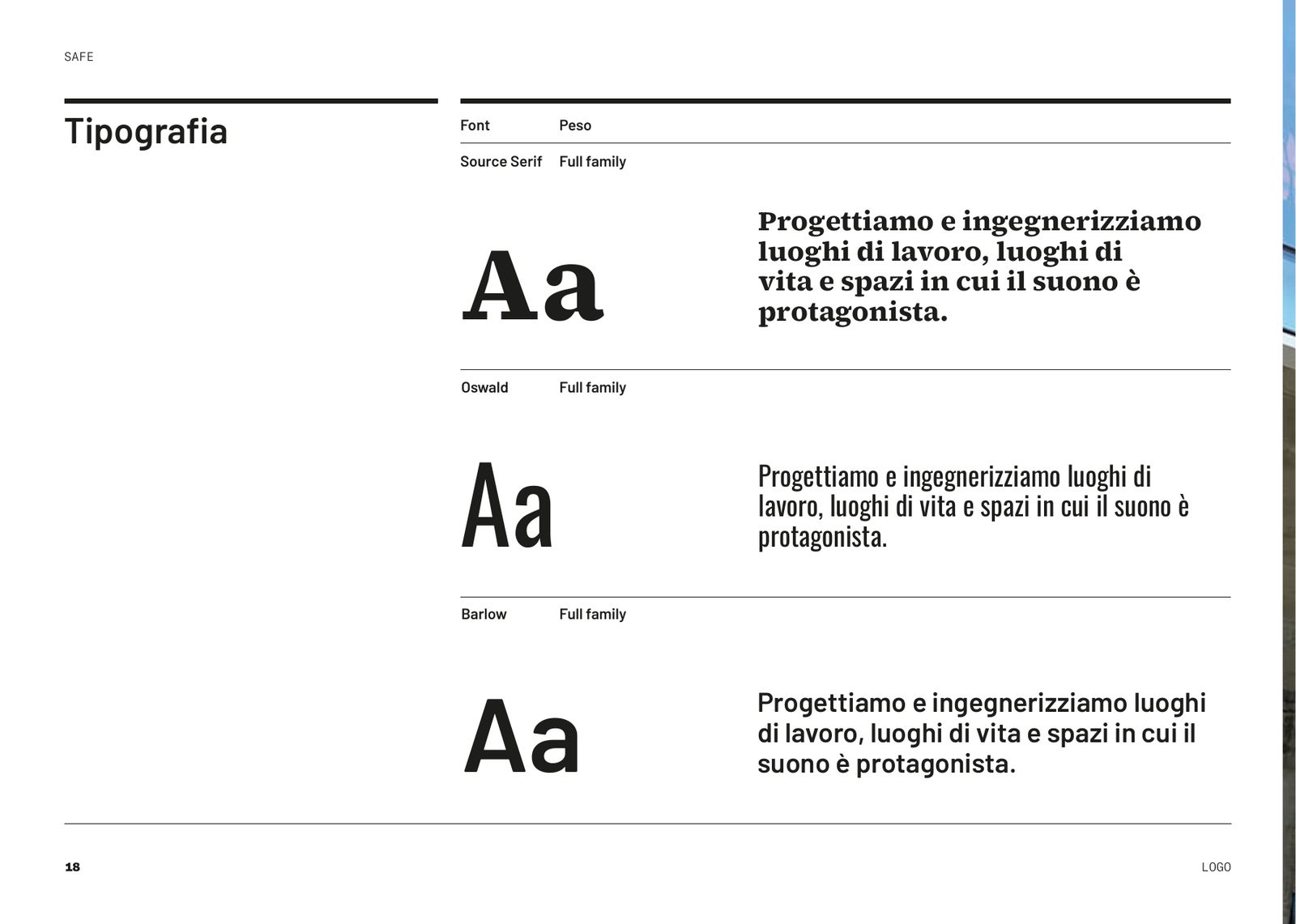 Brand book: la tipografia, con Source Serif, Oswald e Barlow