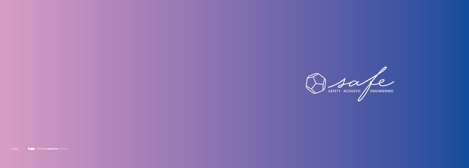 Copertina del brand book Safe, aperta: il gradiente dal rosa al blu con il marchio in bianco