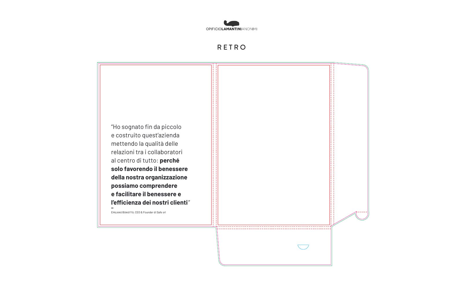 Interno della cartellina, con la citazione del company profile