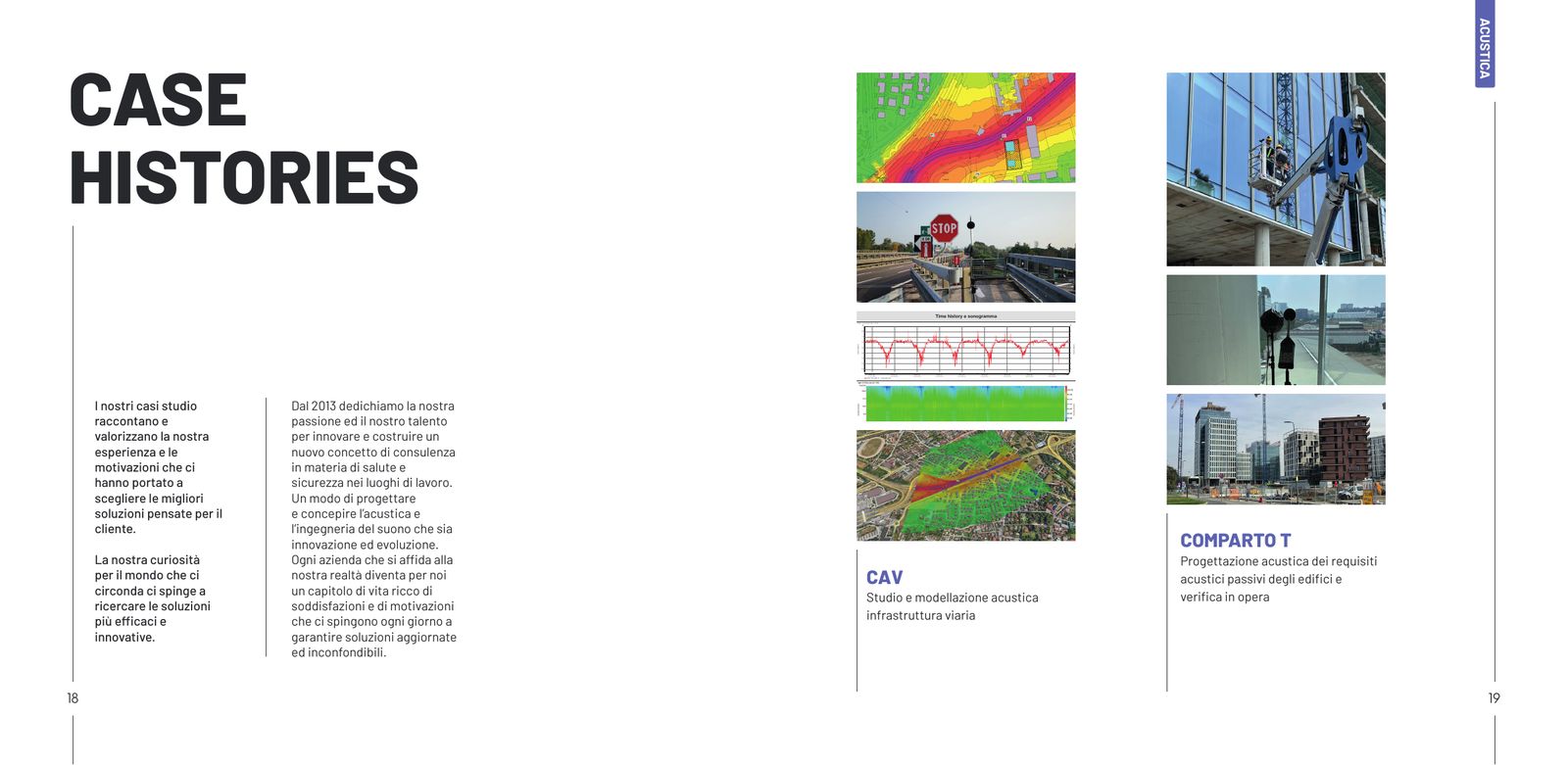 Company profile: l’apertura delle case histories, con le mappe acustiche e le fotografie dei cantieri