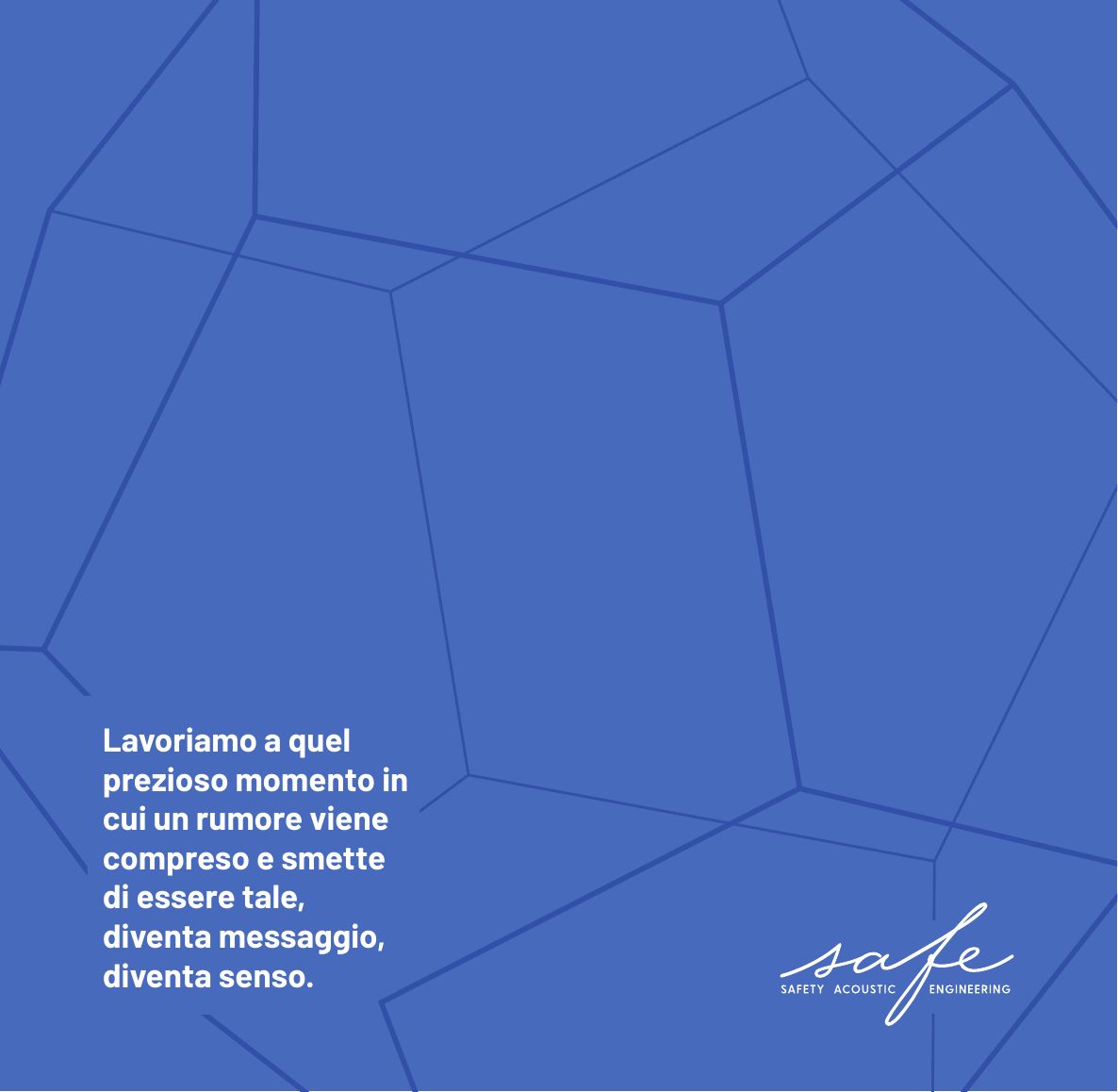 Copertina del company profile Safe: fondo blu con le linee del dodecaedro, la frase di apertura e la scritta safe