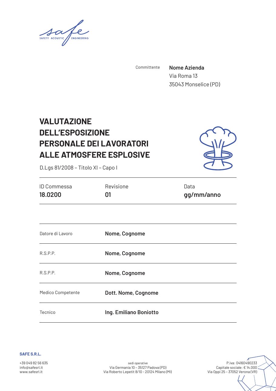 Copertina della valutazione del rischio da atmosfere esplosive