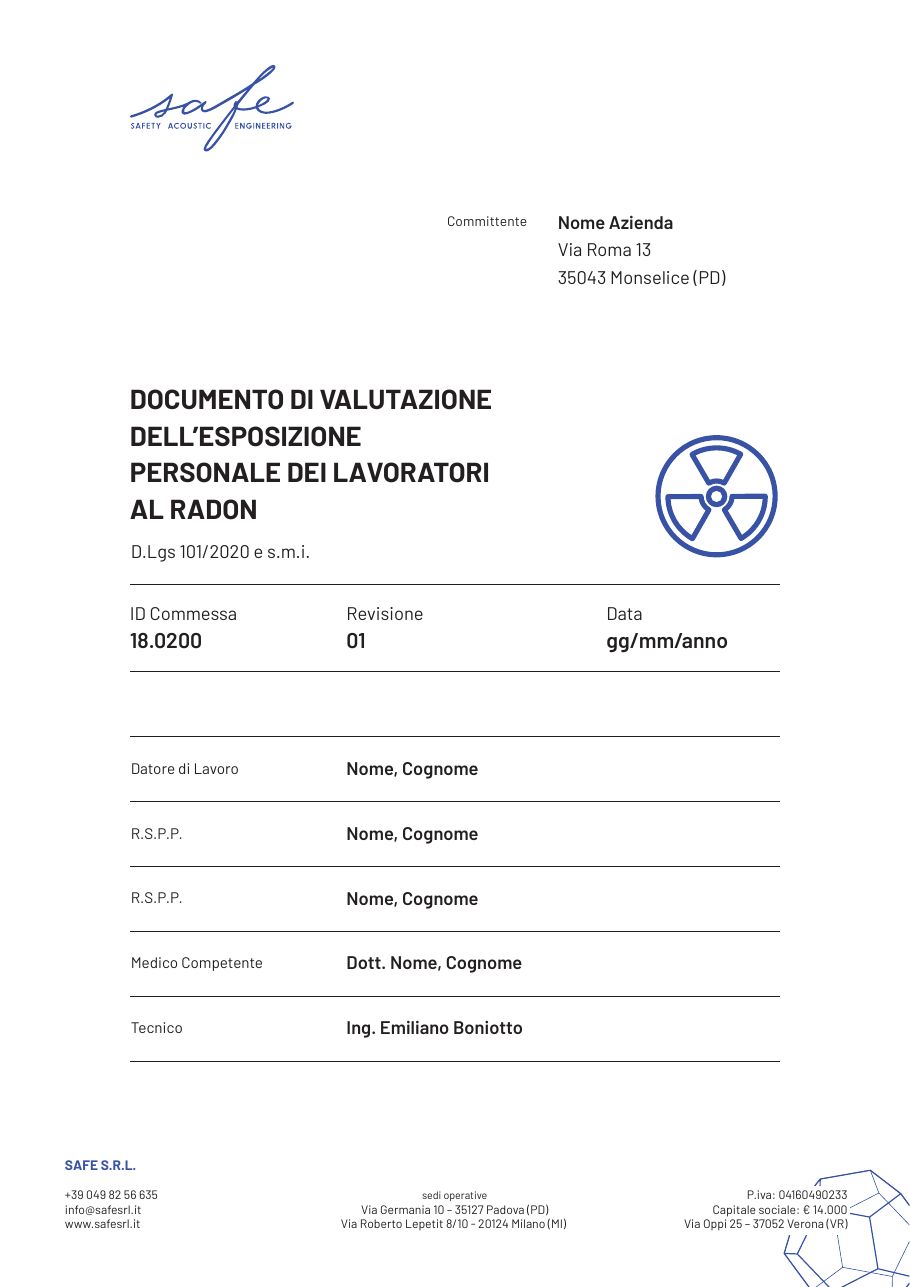 Copertina del documento di valutazione del rischio radon