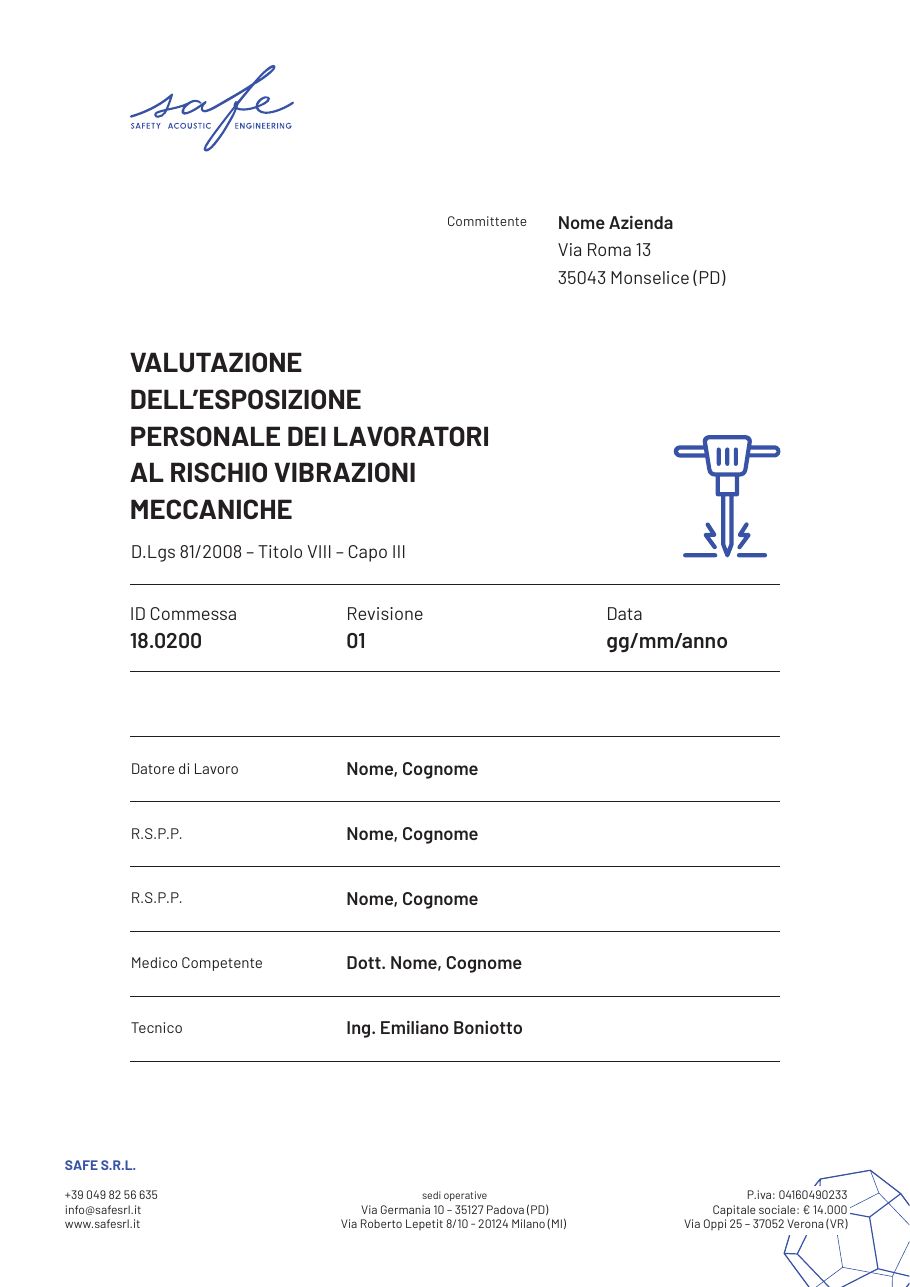 Copertina della relazione di valutazione del rischio vibrazioni