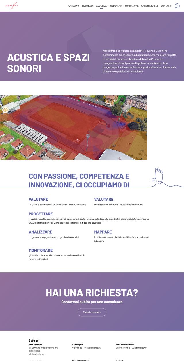Sito safesrl.com, la pagina acustica e spazi sonori