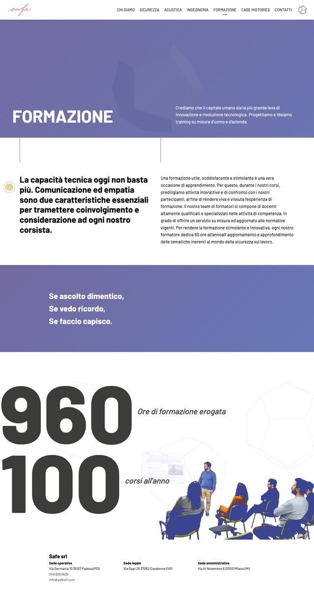 Sito safesrl.com, la pagina formazione