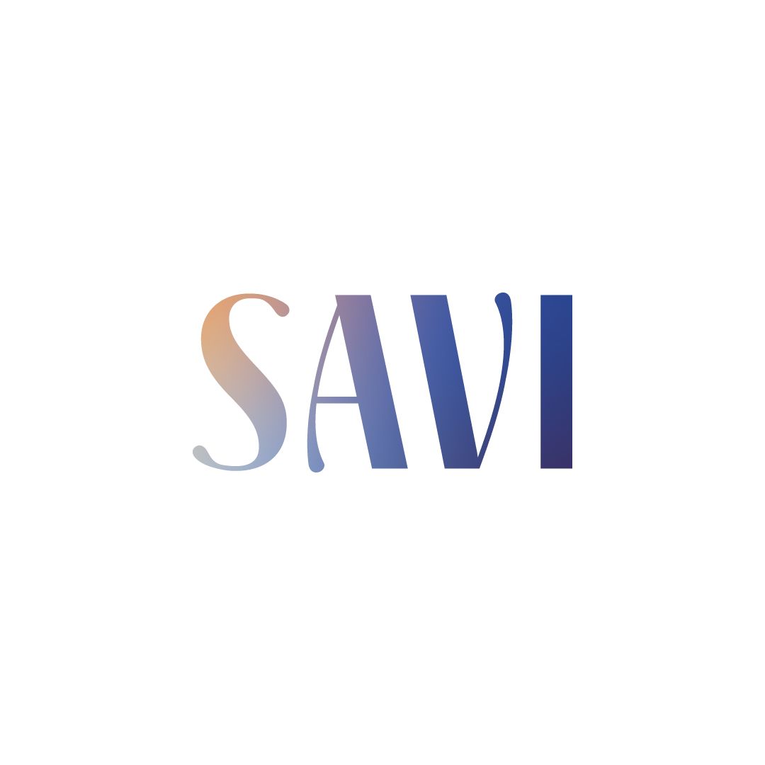 The SAVI lettering filled with a gradient from orange to blue