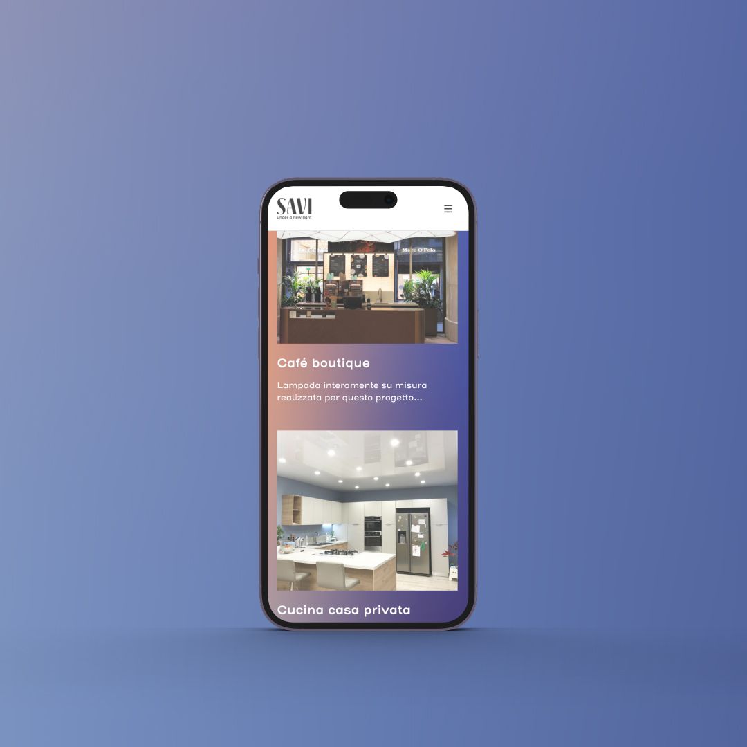 A saviweb.com project page on a smartphone, on a blue background