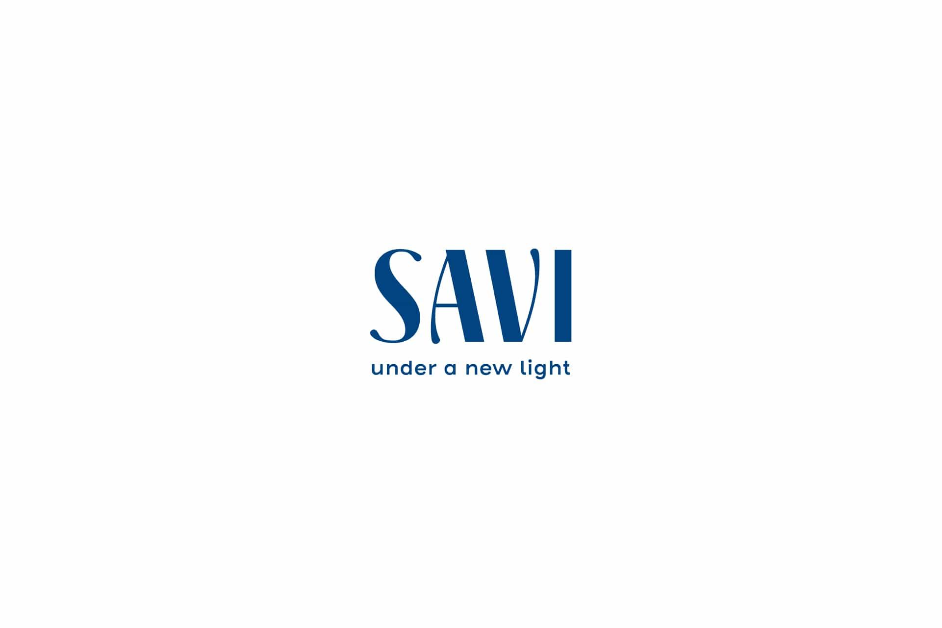 The SAVI logo with the tagline under a new light, in blue on white, designed by Opificio Lamantini Anonimi