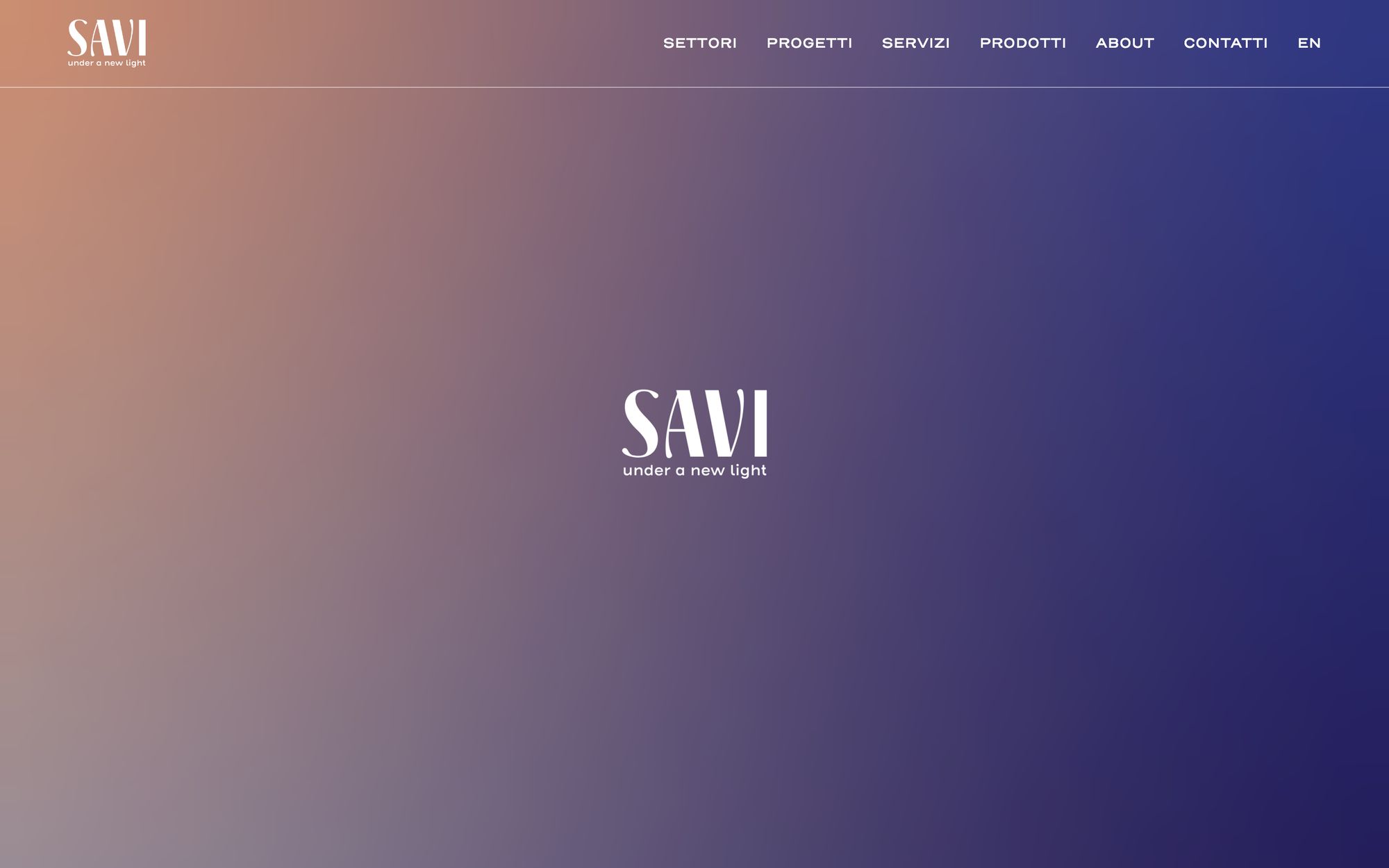The saviweb.com home page: the SAVI logo on the gradient, full screen