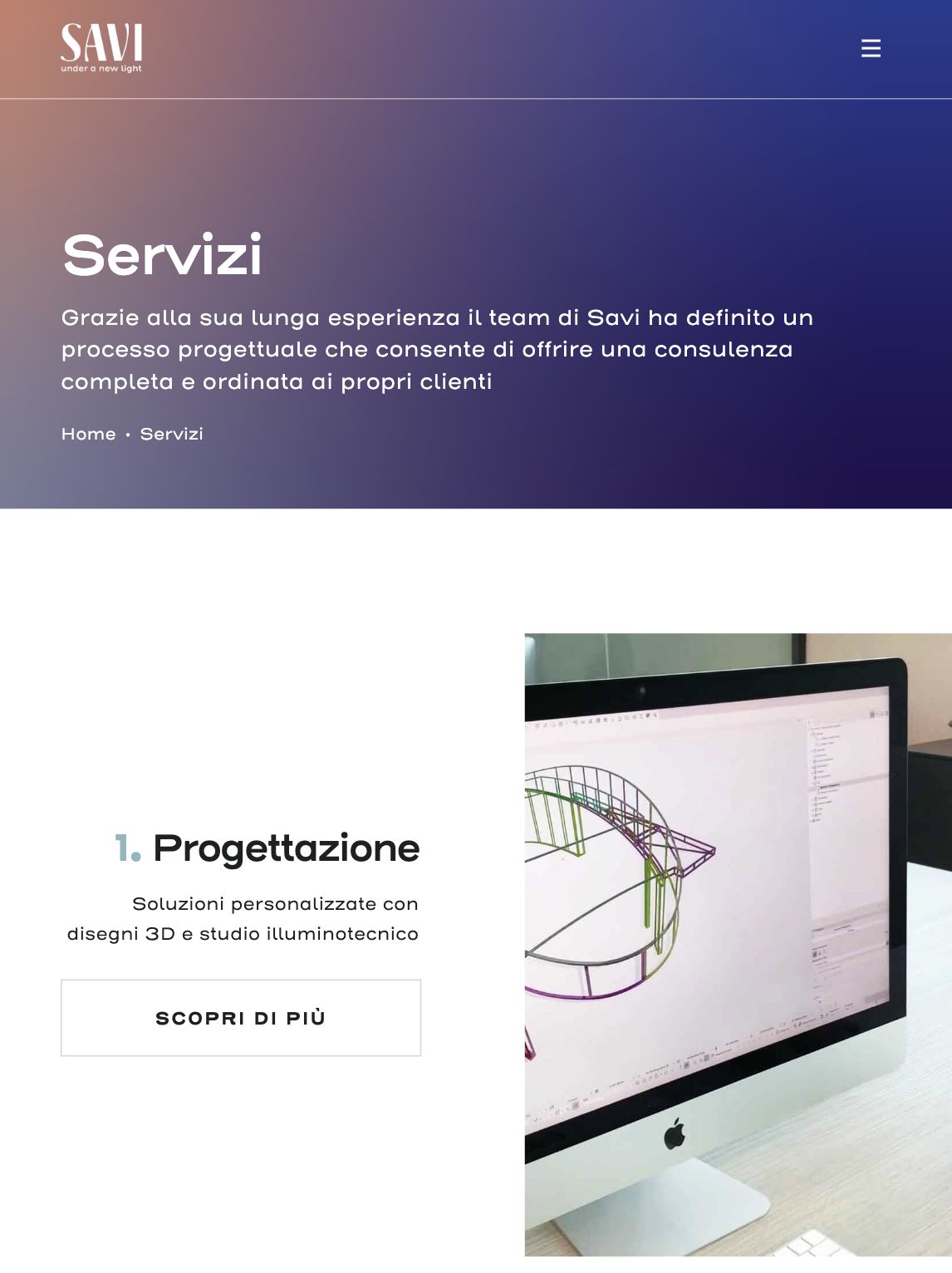 The Services page of saviweb.com seen on a smartphone, with design