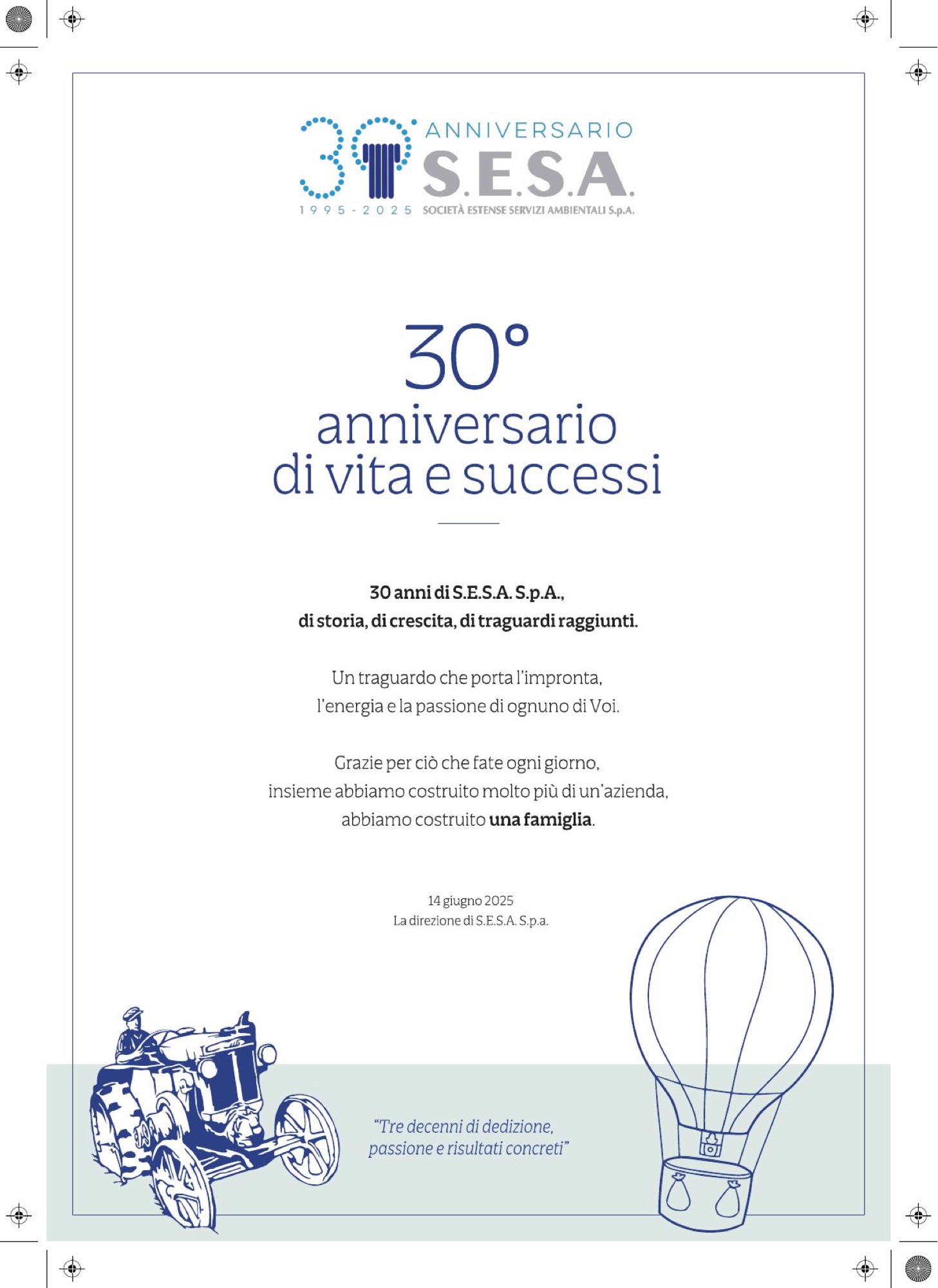 Attestato consegnato per i trent’anni di S.E.S.A.
