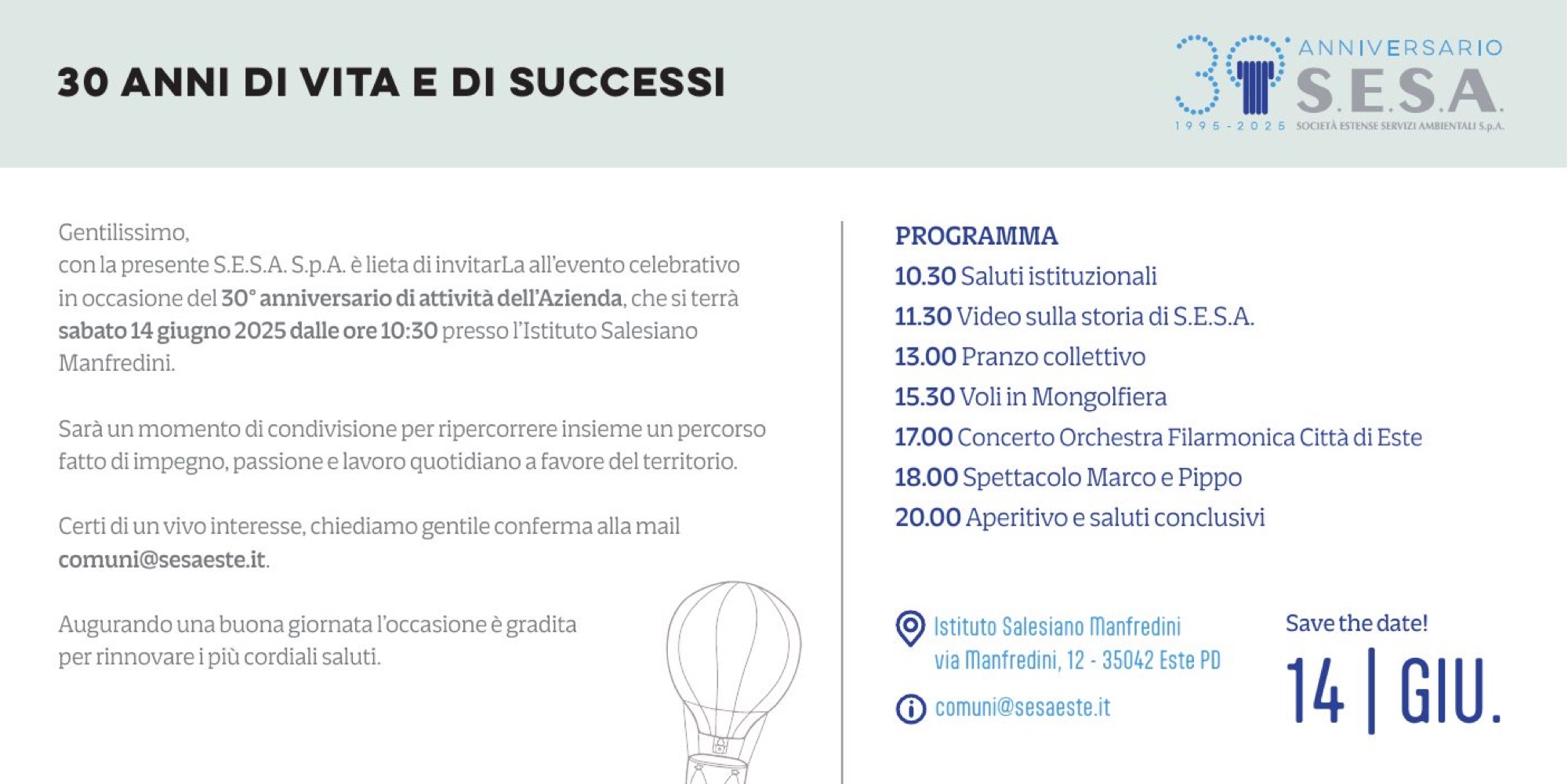 Retro dell’invito alla festa dei trent’anni