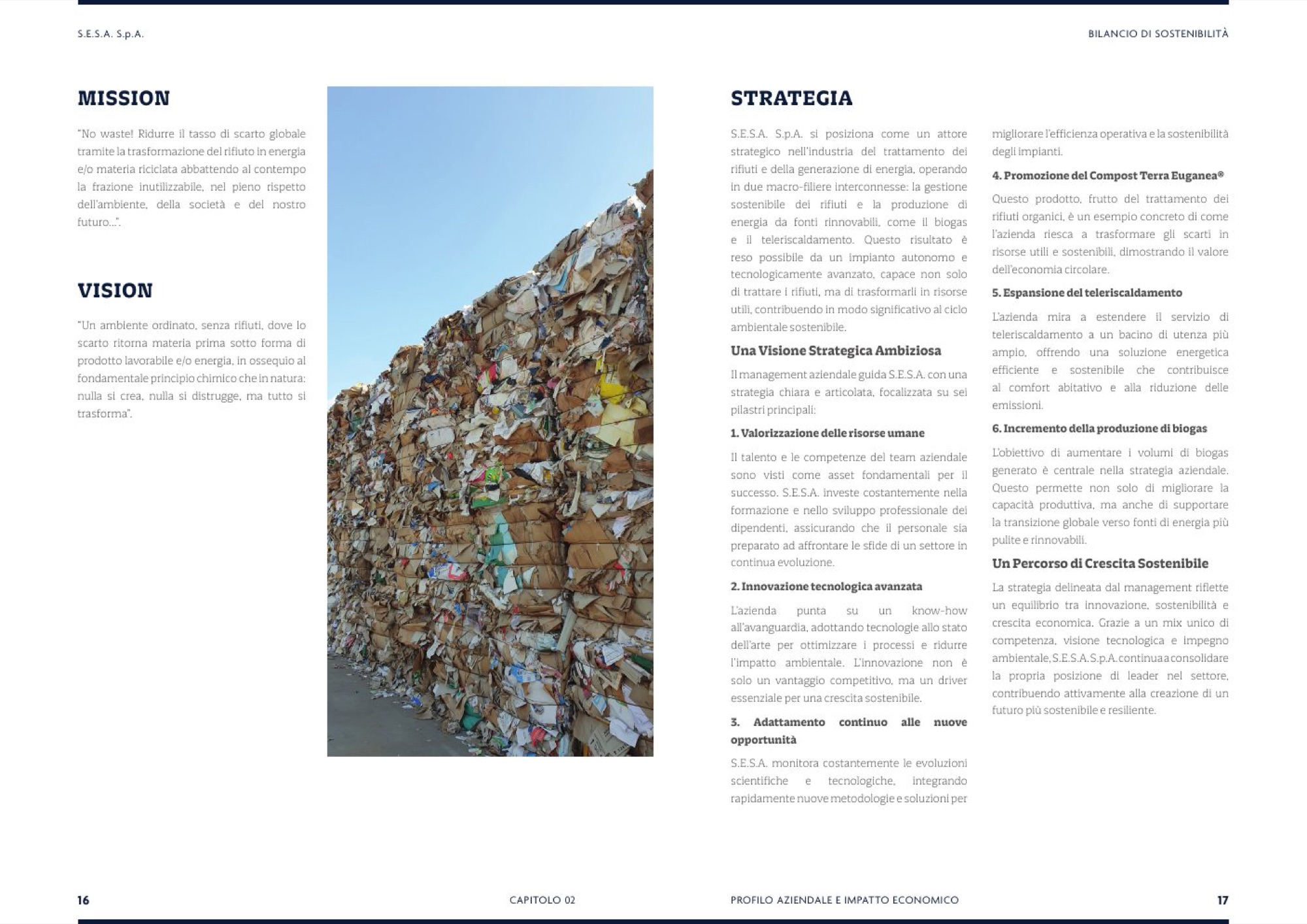 Pagina del bilancio di sostenibilità dedicata a mission e strategia