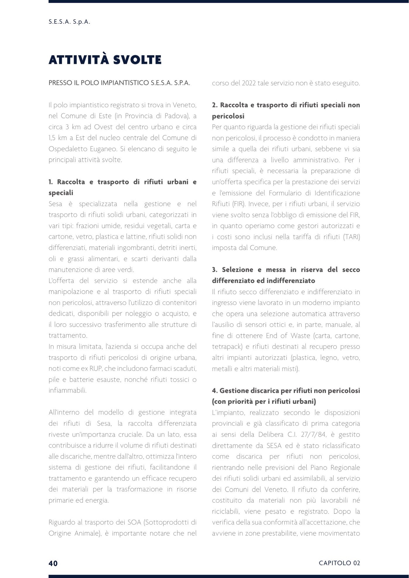 Pagina interna del bilancio di sostenibilità con dati e grafici