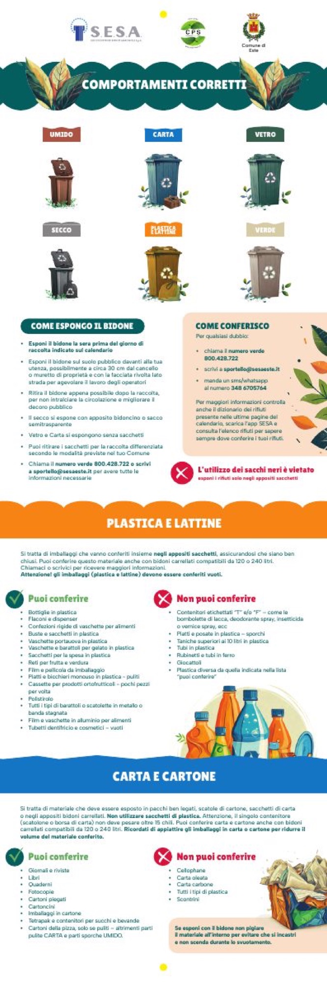 Pagina interna dell’ecocalendario con i comportamenti corretti per ogni bidone