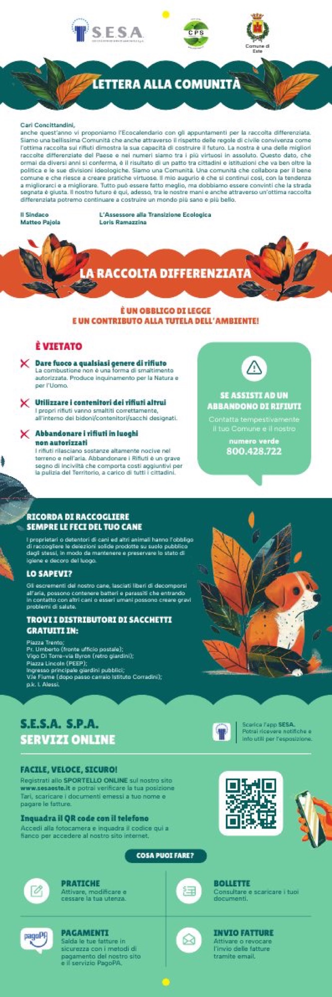 Pagina interna dell’ecocalendario con la lettera alla comunità