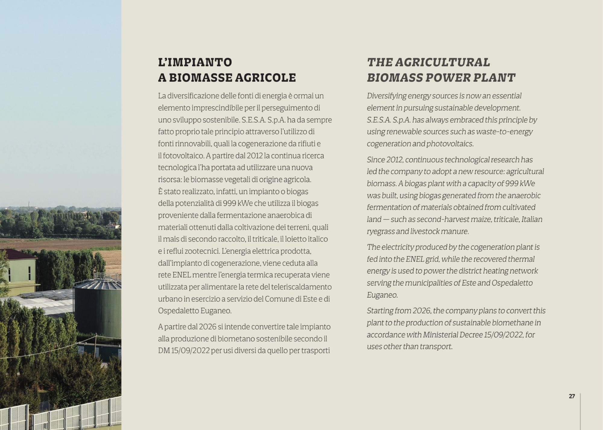 Company profile S.E.S.A.: l’impianto a biomasse agricole